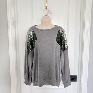 7th Roy Stylish Gray Sweatshirt with Sequin Sleeves Sz Medium Worn 1x